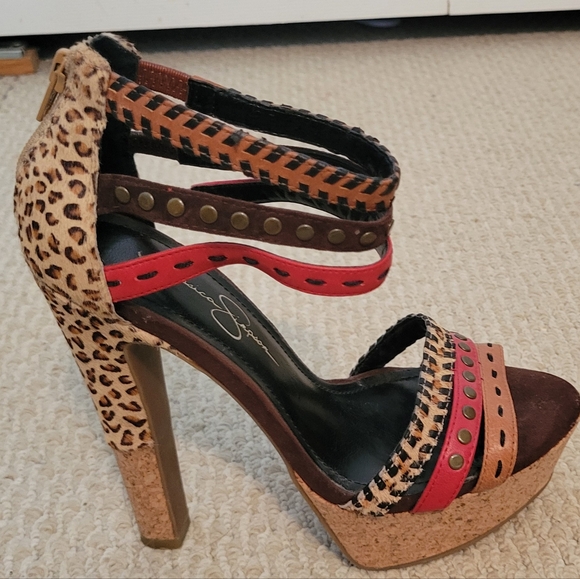 Jessica Simpson Platform Heels Size 7.5 leather upper and cork heel. - Picture 1 of 10